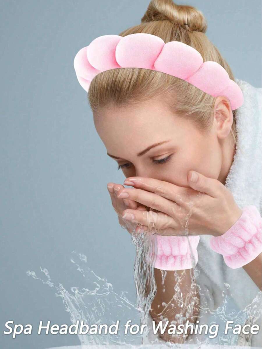 1 Pc Face Wash Band / 2 Pcs Wrist Wash Band / 3 Pcs Set Velvet Plush Swan Spa Headbands, Make Up Headbands, Face Wash Headbands, Skin Care Headbands, Bubble, Spa, Wristbands For Women And Girls
