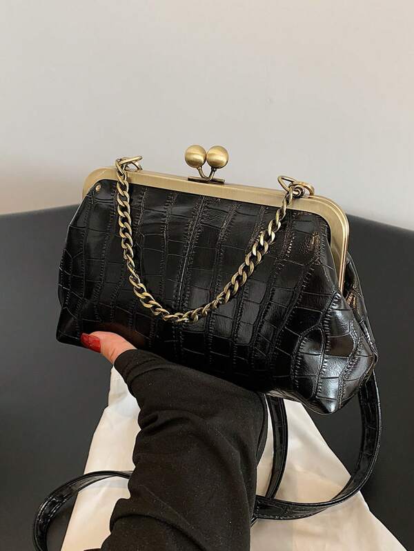 Fashionable Retro Solid Color Crocodile Pattern Shoulder Bag Bohemian Style Crossbody Bag Handbag Women's Evening Dress Bag Pleated Bag, High-Quality Wear-Resistant Material With Exquisite Patterns, Perfect For Work, Travel, Dating Shopping Mother's Day Gifts For Girls