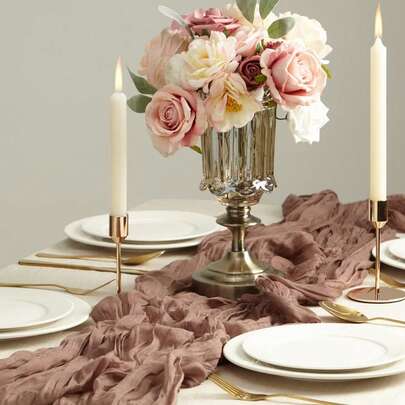 1 件巴厘岛纱布桌旗，INS 皱纹面料，适用于婚礼、生日派对、聚会装饰、桌布、婚礼拱门背景窗帘、花园户外装饰