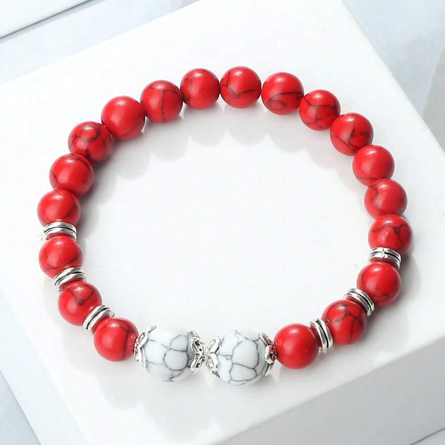 1 件黑线红松石手链配合金花盘混色天然石手链复古魅力珠宝浪漫礼物