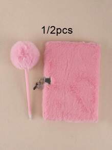 1/2pcs Notebook Pink Plush Diary With Lock: Personalize Your Secure Journal -A5 Size, Girls Heart Dream Notebook,School Supplies Journal Notebooks(Send A Ballpoint Pen),School Supplies,Back To School