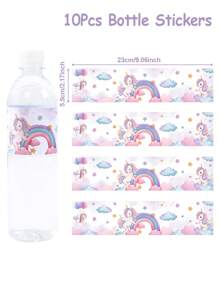 10/24 pièces Stickers de bouteille Licorne Arc-en-ciel, Motifs de licorne rose violet arc-en-ciel, nuages, étoiles, ballons. Décorations de bouteille d'eau pour mariage, baby shower, anniversaire. Décorations de table, de pièce, décoration de fête d'anniversaire, cadeaux de fête, étiquettes autocollantes de décoration de bouteille, décorations de fête, cadeaux de fête