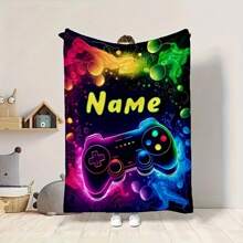 Customizable Gamer's Flannel Blanket With Vibrant Neon Gamepad Design - Soft, Warm & Lightweight | Ideal For Sofa, Bedroom, Office, Camping & Travel | Perfect Personalized Gift For Friends & Family, Multi-Functional, Ornamental, Letter, Stylish, Modern, Colorful, Kawaii, Adorable, Cute, Casual, Custom, Personalized, Unique, Customized, Son, Daughter - Multicolor - View 26