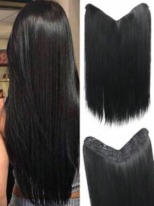 Synthetic 4 Clip In Hair Extensions V-Shaped Long Straight Hairstyle Hairpiece Black Blonde 20inch Natural Wig For Women