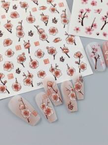 2 vellen lentebloesem nagelkunststickers, roze kersenbloesembloemen doe-het-zelf nagelstickers voor lente en zomer, zelfklevende nagelbenodigdheden voor vrouwen en meisjes