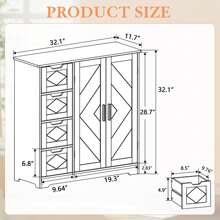 Gabinete de baño VECELO con 4 cajones, gabinete lateral de almacenamiento con 2 estantes ajustables y puertas, 32.1" L x 11.7" A x 32.1" H, fácil montaje - Blanco - Blanco - Ver 2