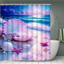 4pcs Sea Shell And Pearl Shower Curtain Gift Modern Home Bathroom Decoration Curtain And Toilet Floor Mat 3-Piece Set With 12 Shower Curtain Hooks Bathroom Accessories Back To School Fall Decor