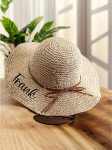 个性化刺绣草帽、单身派对帽、定制草帽、定制沙滩帽、草编手提包、刺绣帽子、定制草帽、个性化蜜月软边太阳帽、定制沙滩帽、印有名字的沙滩帽、未来夫人帽、沙滩草帽 - 彩色 - 查看 3