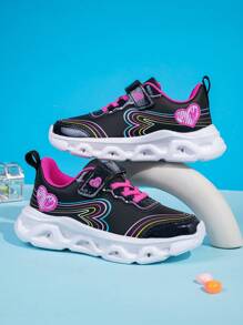 1 Pair Children/Girls' Fashionable Reflective Mirror Sneakers, Heart Shaped Colorful, Adjustable Hook And Loop Closure, Easy To Wear, Suitable For Party, Daily Wear, School Student - Multicolor - View 1