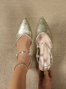 Women's Pointed Toe Elegant Chunky Heel Sandals, Fairy Aesthetic, Sparkling, Versatile For Spring & Summer