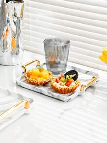 1 White Plastic Tray With A Marble Design - Perfect For Tea, Desserts And Cooked Food In The Kitchen, Dining Room Or Living Room - Perfect For Weddings, Birthdays And Gifts, Decorative Trays, Innovative Cutlery, Kettles, Breads, Parties, Gifts