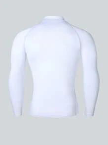 高弹速干压缩高领长袖紧身健身衫，男士高领长袖运动衫，透气运动跑步上衣，防晒白色春季款 - 白色 - 查看 9