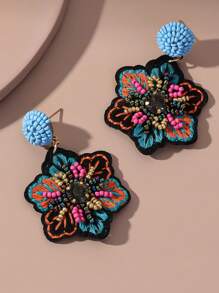 1 Pair Floral Boho Earrings, Suitable For Women To Wear For Vacation, Beach, Parties, Dates, Formal Events And Daily - Multicolor - View 5