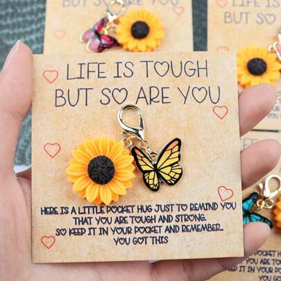 1 件/4 件独特的蝴蝶向日葵钥匙扣 - 可爱的包包、背包或钱包配饰 - 送给他、男朋友或丈夫的完美礼物，鼓舞人心的日常动力汽车配件包饰学校可爱哥特 Y2k 包配件挂绳带身份证夹汽车配件包饰