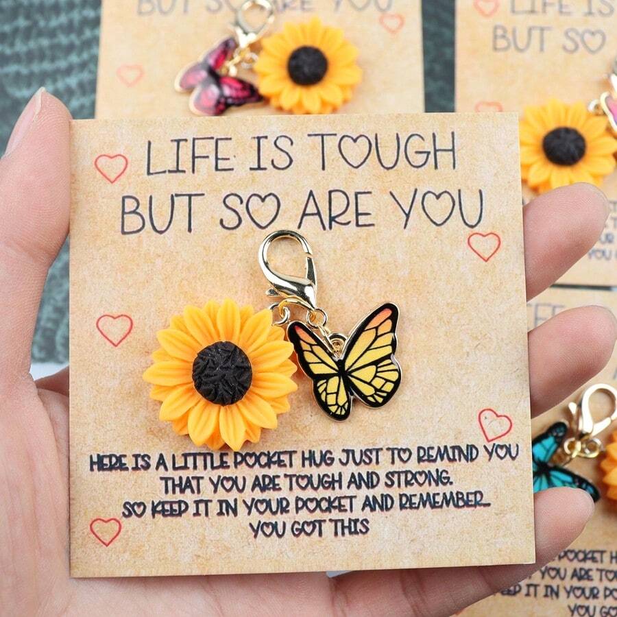 1pc/4pcs Unique Butterfly Sunflower Keychain - Adorable Accessory For Bag, Backpack, Or Purse - Perfect Gift Idea For Him, Boyfriend, Or Husband, Inspirational Daily Motivation Car Accessories Bag Charm School Cute Goth Y2k Bag Accessories Lanyards With Id Holder Car Accessories Bag Charms - Multicolor - View 1
