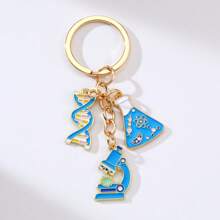 1 Peça Chaveiro de Liga Metálica com Pingente de Óleo Gotejante, Químico, DNA, Microscópio e Béquer - Escolha Perfeita para Amantes da Ciência, Acessório Azul para Carro, Bolsa, Escola, Estilo Gótico Fofo Y2K - Azul - Visão 1