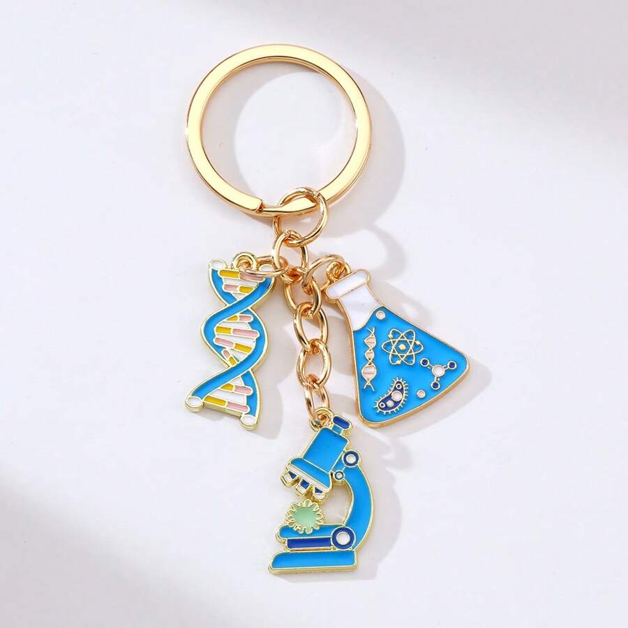 1 Peça Chaveiro de Liga Metálica com Pingente de Óleo Gotejante, Químico, DNA, Microscópio e Béquer - Escolha Perfeita para Amantes da Ciência, Acessório Azul para Carro, Bolsa, Escola, Estilo Gótico Fofo Y2K - Azul - Visão 1