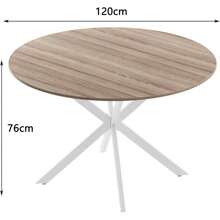 AYYDS 120 Cm Round Wooden Kitchen & Dining Room Table - Retro Industrial Style With Natural Walnut Finish And White Table Legs (Chairs Not Included) - White - View 4