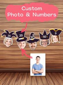 定制人脸横幅、生日横幅、30岁生日、40岁生日、50岁生日、大脸剪纸、人脸横幅、生日帽（多种款式）、多功能、防霉、装饰性、可重复使用、精致、时尚、高品质、可爱、现代、定制、独特、个性化、送给他的理想礼物、厨房、餐厅、卧室、办公室、客厅、家居、花园、茶室的理想礼物、婚礼必备、温馨氛围、家居生活、定制横幅和三角旗、永恒的爱 - 彩色 - 查看 5