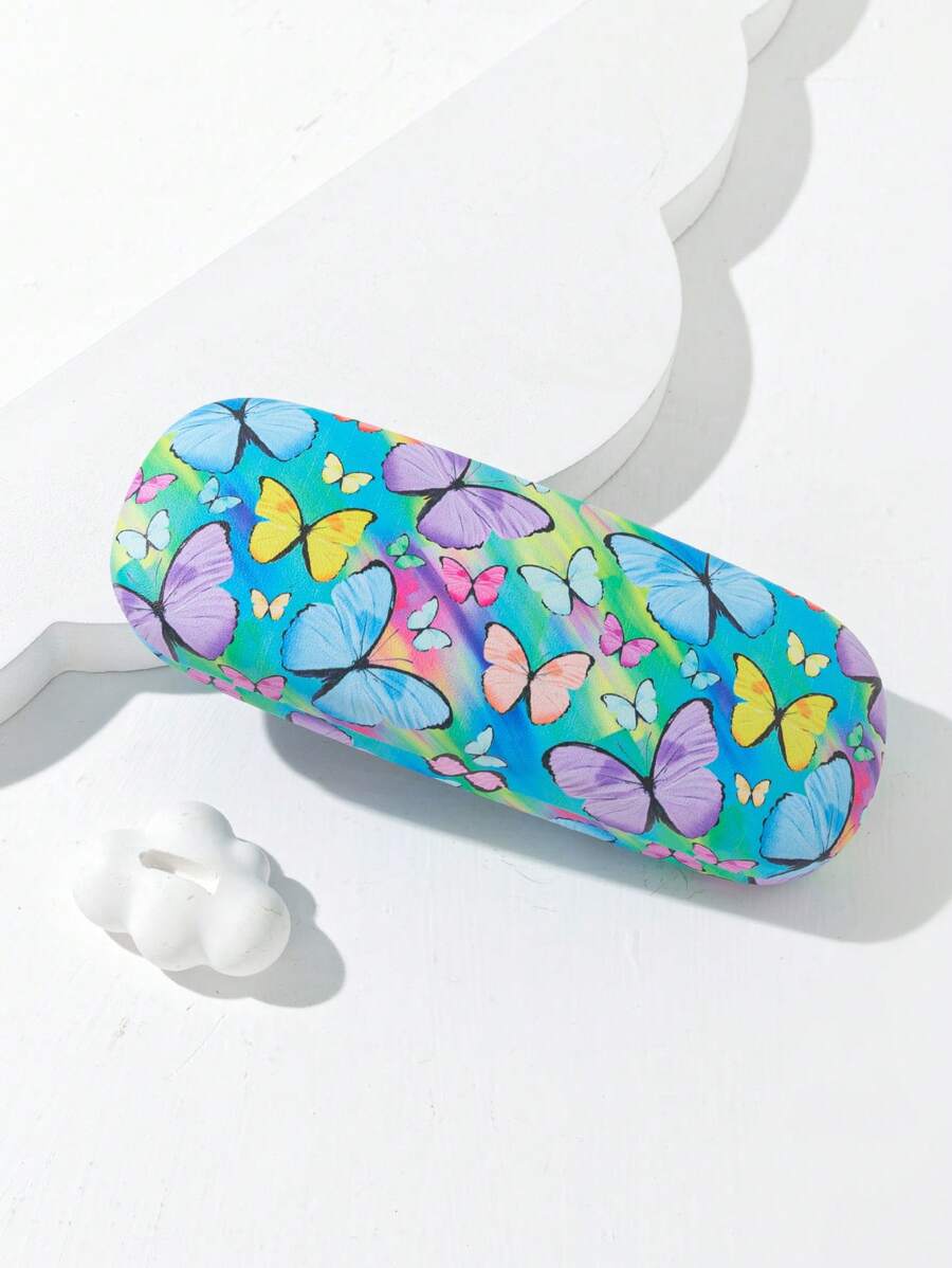 1pc Women's Colorful Butterfly Print Eyeglass Case, Suitable For Campus And Dates - Blue Color-100 - View 1