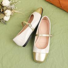 全新 女式 玛丽珍平底鞋 奶奶鞋 乐福鞋 - 糯米白色 - 查看 2