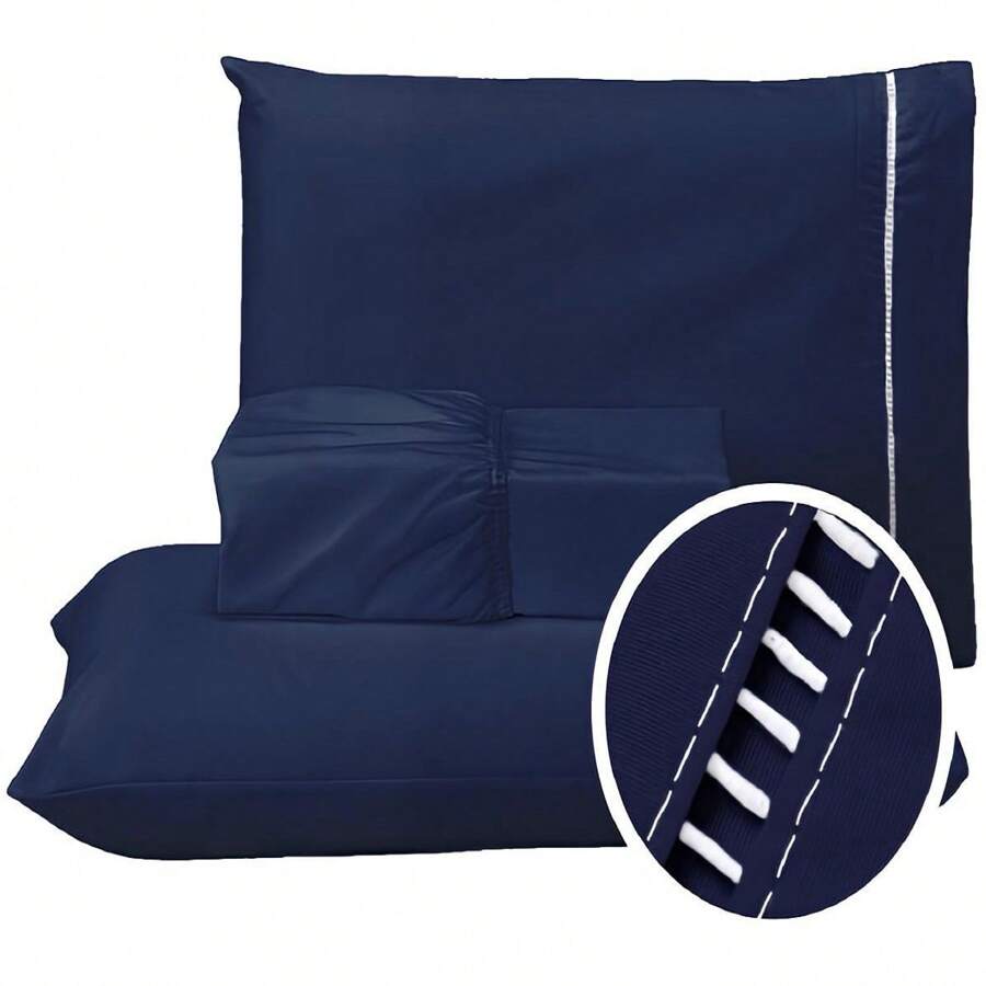 400 Thread Count Sheet Set With Elastic Hotel Standard Pillowcases P. Palito Single Double Queen King - Navy Blue - View 1