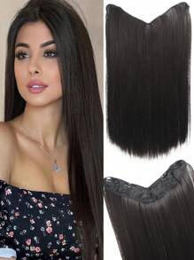 Synthetic 4 Clip In Hair Extensions V-Shaped Long Straight Hairstyle Hairpiece Black Blonde 20inch Natural Wig For Women