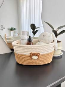 1 pezzo Cesto di immagazzinaggio intrecciato con disegno di orsacchiotto, per organizzare gli articoli per la nursery del bambino, adatto per San Valentino