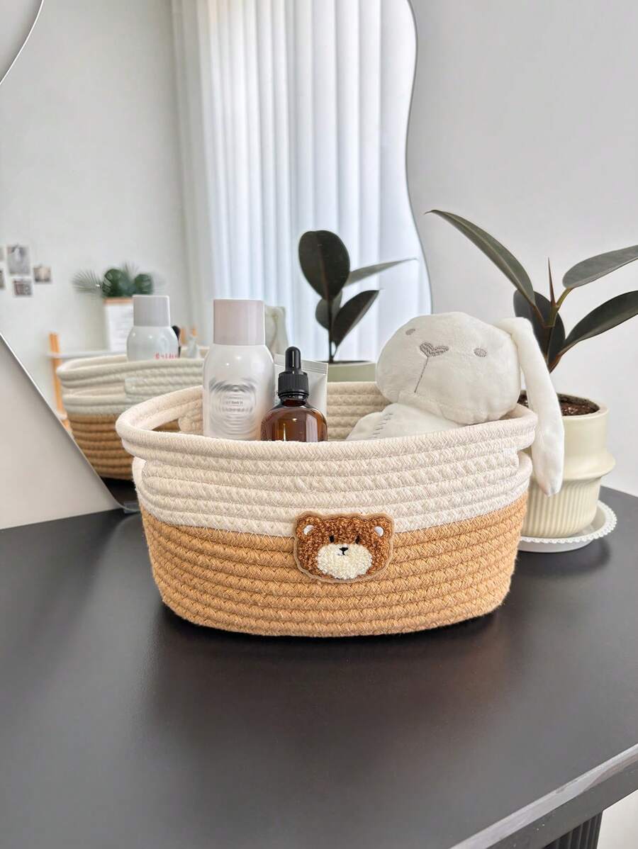 1 pezzo Cesto di immagazzinaggio intrecciato con disegno di orsacchiotto, per organizzare gli articoli per la nursery del bambino, adatto per San Valentino