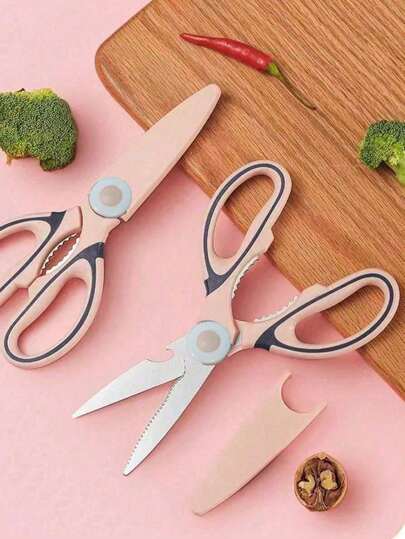 1/2pcs Pink Stainless Steel Kitchen Bone Shears, Multi-Function Food Shears, Can Be Used To Cut Vegetables, Clamp Walnuts, Bottle Opener, Comes With Protective Cover