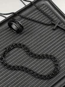 3pcs/Set Men's Hiphop Stainless Steel Chain Swivel Clasp, Pressure Resistant Ring, Bracelet, Cross Necklace - Arrow Three Piece Set - View 4