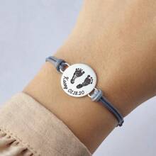 Customized Baby Bracelet, Personalized Adjustable Braided Cord, Engraved Baby Footprint/Handprint, Stainless Steel Material, Suitable For Both Men And Women, Great Gift For Moms, Available In Silver, Black, Fashionable, Colorful, Retro, Minimalist, Unisex, Casual, Cute, Customized, Personalized, Unique, Suitable For Anniversary, Birthday, Graduation, Prom, Party, Mother's Day And Other Occasions - Bracelet - Sole Of Foot - View 5