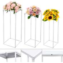 CNCEST Set Of 3 Metal Wedding Flower Vase Stand, Square Rack Flower Holder For Wedding Home Living Room & Patio Decor White - 白色 - 查看 3