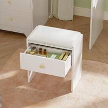 Dressing Table Stool, Makeup Vanity Stool With Storage Drawer, Padded Bench Footrest Ottoman, White Wooden Stool For Dressing Table, Living Room, Hallway - White - View 3