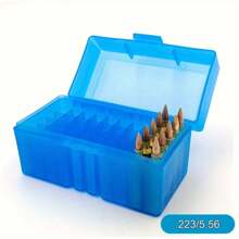 1 pieza Caja de munición de 50 cartuchos Estuche de balas con tapa abatible Caja de almacenamiento de balas 223 Caja de herramientas para accesorios de armas de viaje