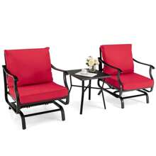 ERGOMASTER  3PCS Rocking Chair & Table Set Garden Patio Bistro Set Glider Rocker W/ Cushion - Red - View 6