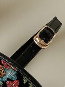 女士厚底单带搭扣凉鞋，黑色随机印花波西米亚复古风露趾舒适坡跟鞋，适合夏季海滩、春秋季穿着，尺码41-43 - 黑色 - 查看 8