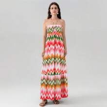 Women Maternity Summer Dress Casual Wave Stripe Print Cross Straps Backless A-Line Dress For Pregnancy Clothes