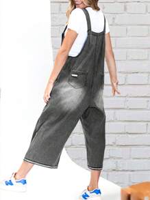 Women's Casual Denim Overall Jumpsuit  Loose Adjustable Shoulder Straps Make Old Denim Cargo Belt Pockets