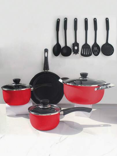 MATOUGUI Espessamento Jogo de Panelas Conjunto Caçarolas Kit 13 Peças Antiaderente Tampa de Vidro