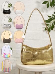 1 pieza Bolso Baguette bandolera de color brillante para niñas, bolso de axila, adecuado para uso diario, mejor opción de regalo