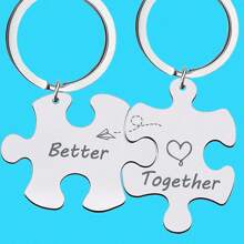 2 件/套女士男士拼图匹配口号 Better Together 雕刻不锈钢情侣钥匙扣 适合情侣 女朋友 男朋友 妻子 丈夫 生日礼物 情人节 圣诞礼物 - 灰色 - 查看 3