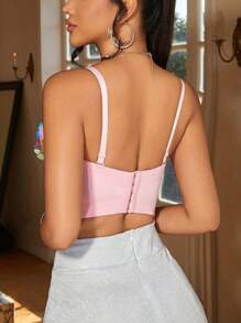 Rave Romantic Sweetness Pink Colorful Butterfly Applique Rhinestone Decor Backless Bustier Corset Shapewear Crop Cami Top - Pink - View 3