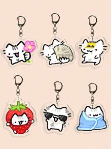 1 pièce Porte-clés mignon en acrylique avec chat de dessin animé, chat rose girly, chaton naïf, chaton à fleurs, chaton fraise, chaton lunettes de soleil, chaton câlinant la courtepointe, chaton comptant de l'argent, porte-clés thème animal, charme de sac cadeau pour amis et couples, accessoires de voiture, sac à dos pour l'école