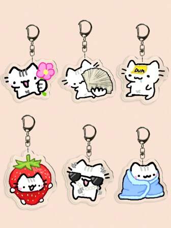 1 Piece Of Acrylic Cute Cartoon Line Cat Keychain Pink Girly Cat, Dum Kitten, Flower Kitten, Strawberry Kitten, Sunglasses Kitten, Quilt Hugging Kitten, Money Counting Kitten, Animal Theme Keychain, Bag Charm Gifts For Friends And Couples Car Accessories Backpack For School Goth Y2k