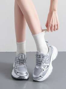 女士厚底厚底运动鞋 2025 新款夏季透气网眼跑步鞋，银色厚底休闲轻便网眼运动鞋 - 銀色 - 查看 3