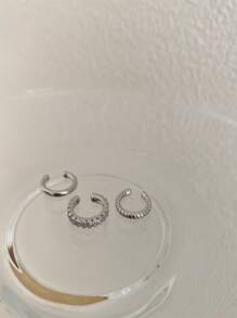 1 Set Of 3pcs Minimalist Vintage C Shape Rhinestone Clip On Earrings, Suitable For Women's Daily, Festive And Party Wear