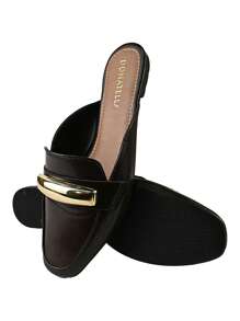 Monte Shoes CM Women's Mule Shoes Square Toe Large Embellishment Napa Intense Shine - Black - View 5