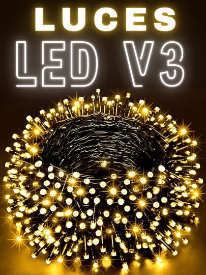 Luces Navideñas Color Blanco Cálido con Foco LED V3 Cable Negro Impermeable Decoración Navideña en Exteriores árbol de Navidad Guirnalda Serie Lineal Eficiencia Energética Luces Brillantes