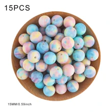 15pcs, Silicone Beads (15mm Printed Silicone Beads), Suitable For DIY Handmade Bead Pens, Keychain Pendants, Etc - Multicolor - View 9